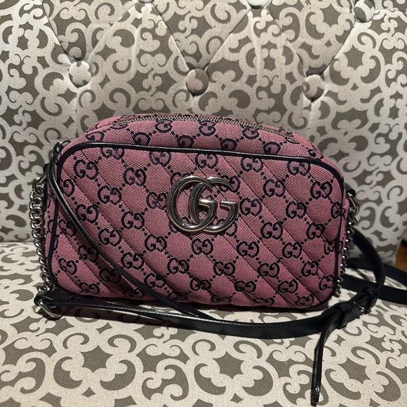 Gucci Handbags - Gucci GG Marmont Pink and Navy Crossbody Bag